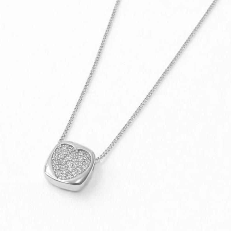 COLAR QUADRADO CORACAO CRAVEJADO SEMI PRATA