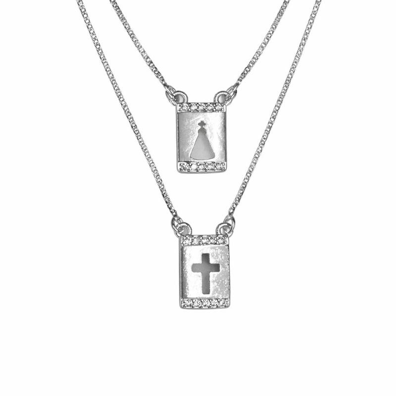 ESCAPULÁRIO NOSSA SENHORA/CRUZ SEMI PRATA