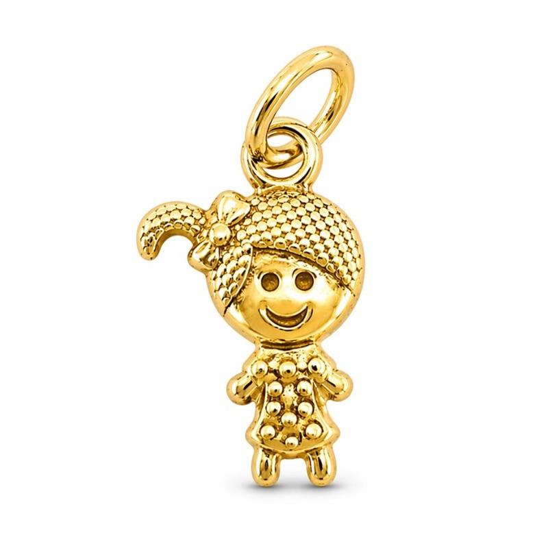 PINGENTE MENINA DETALHADO SEMI OURO