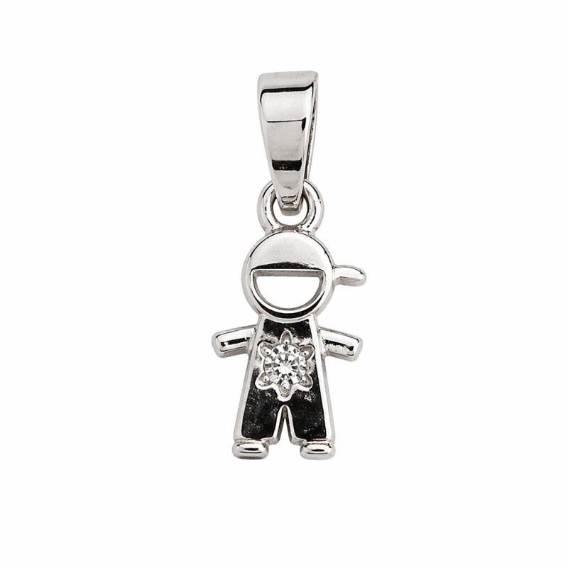 PINGENTE MENINO P 1 ZIRCONIA CENTRAL SEMI PRATA