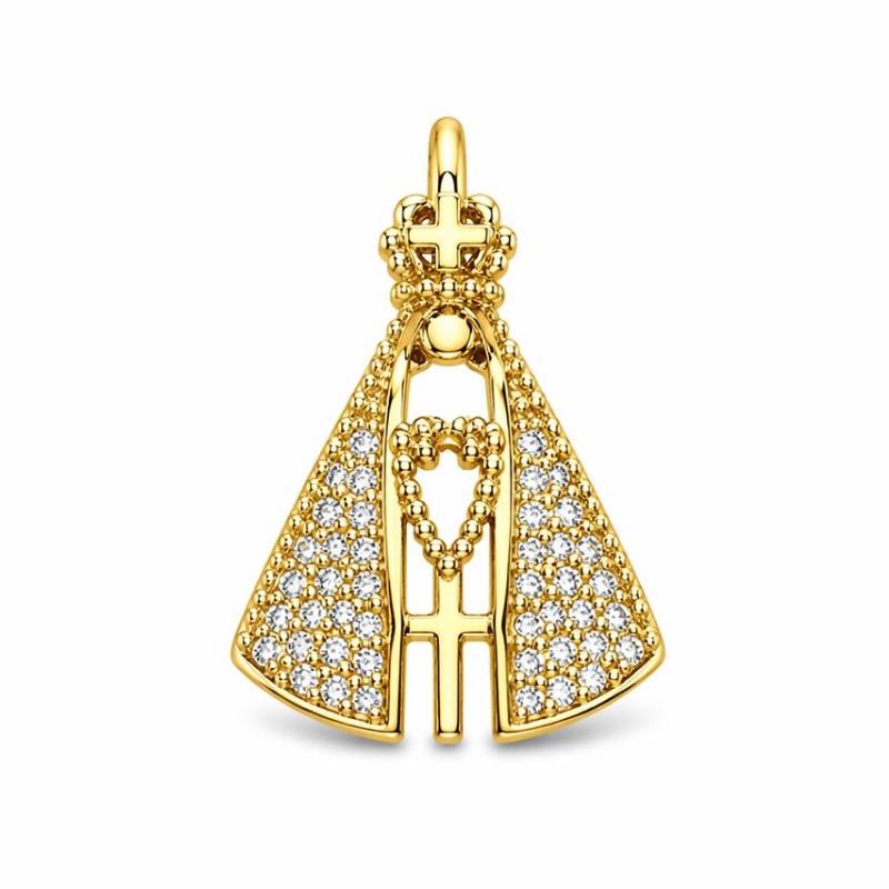 PINGENTE NOSSA SENHORA CRAVEJADO SEMI OURO M