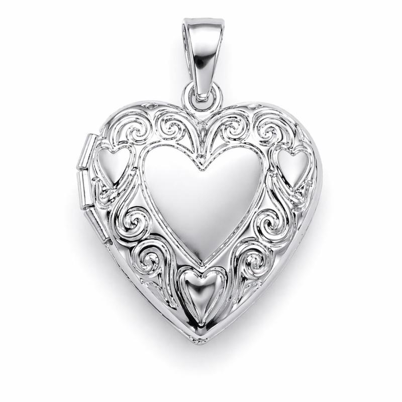 PINGENTE RELICARIO 1 CORACAO DETALHADO SEMI PRATA