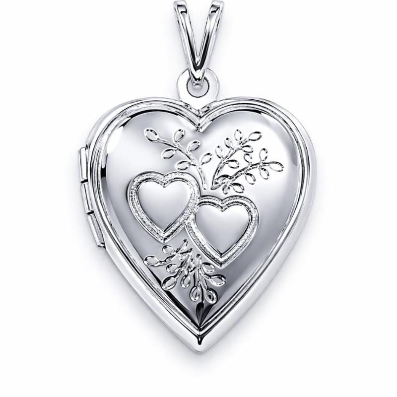 PINGENTE RELICARIO 2 CORACOES COM RAMOS SEMI OURO