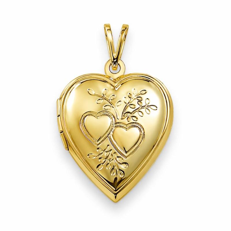 PINGENTE RELICARIO 2 CORACOES COM RAMOS SEMI OURO