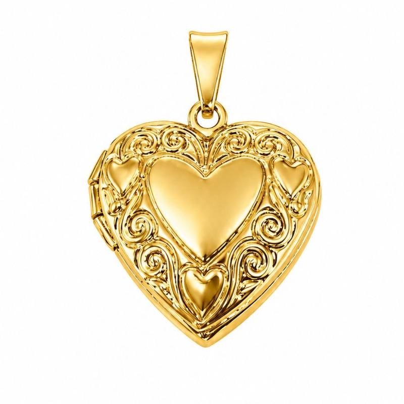 PINGENTE RELICARIO CORACAO DETALHADO SEMI OURO - G