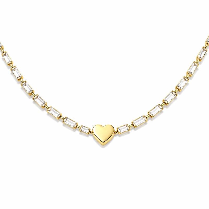 PULSEIRA RIVIERA BAGUETE CORAÇÃO SEMI OURO